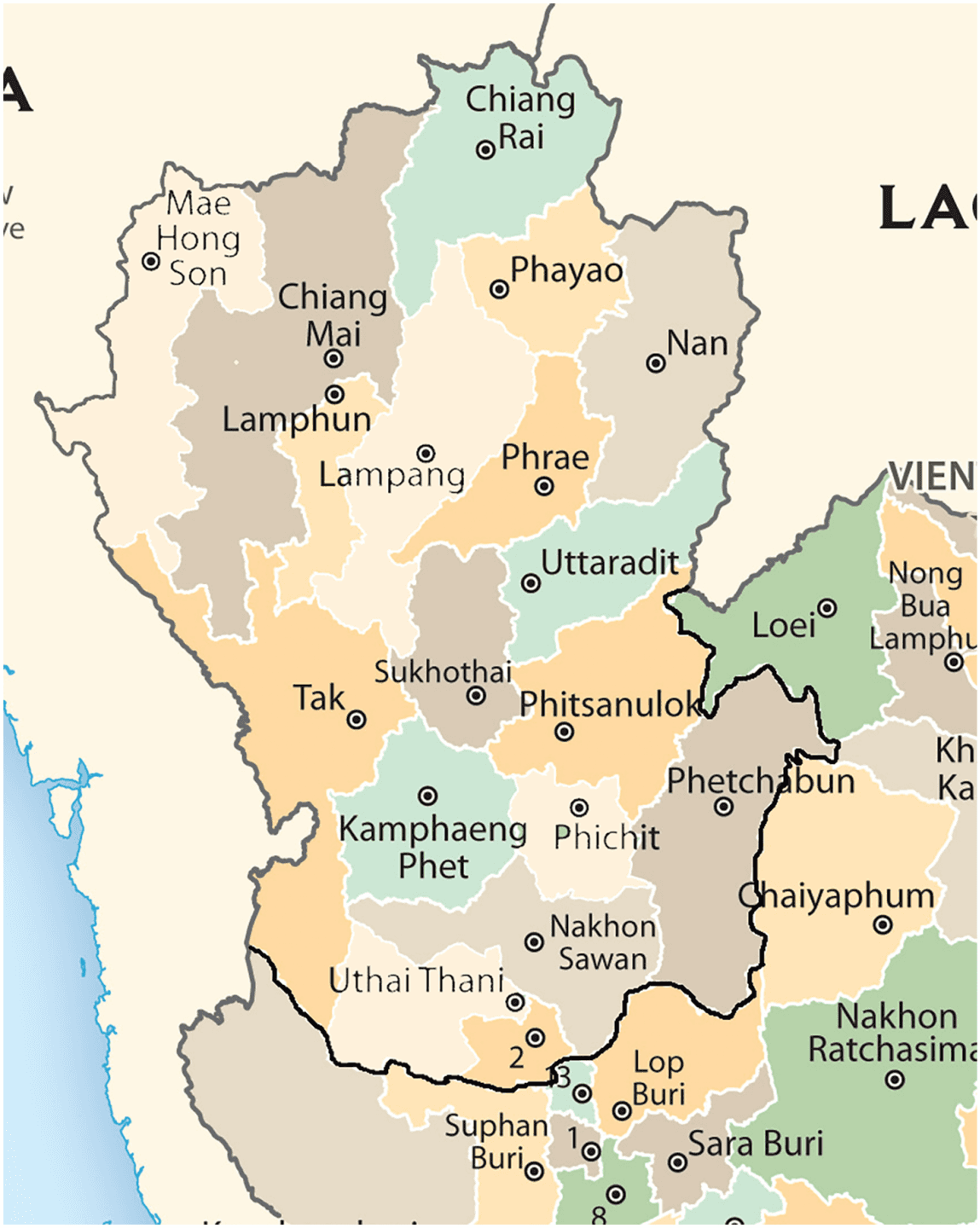 Mapa del norte de Tailandia